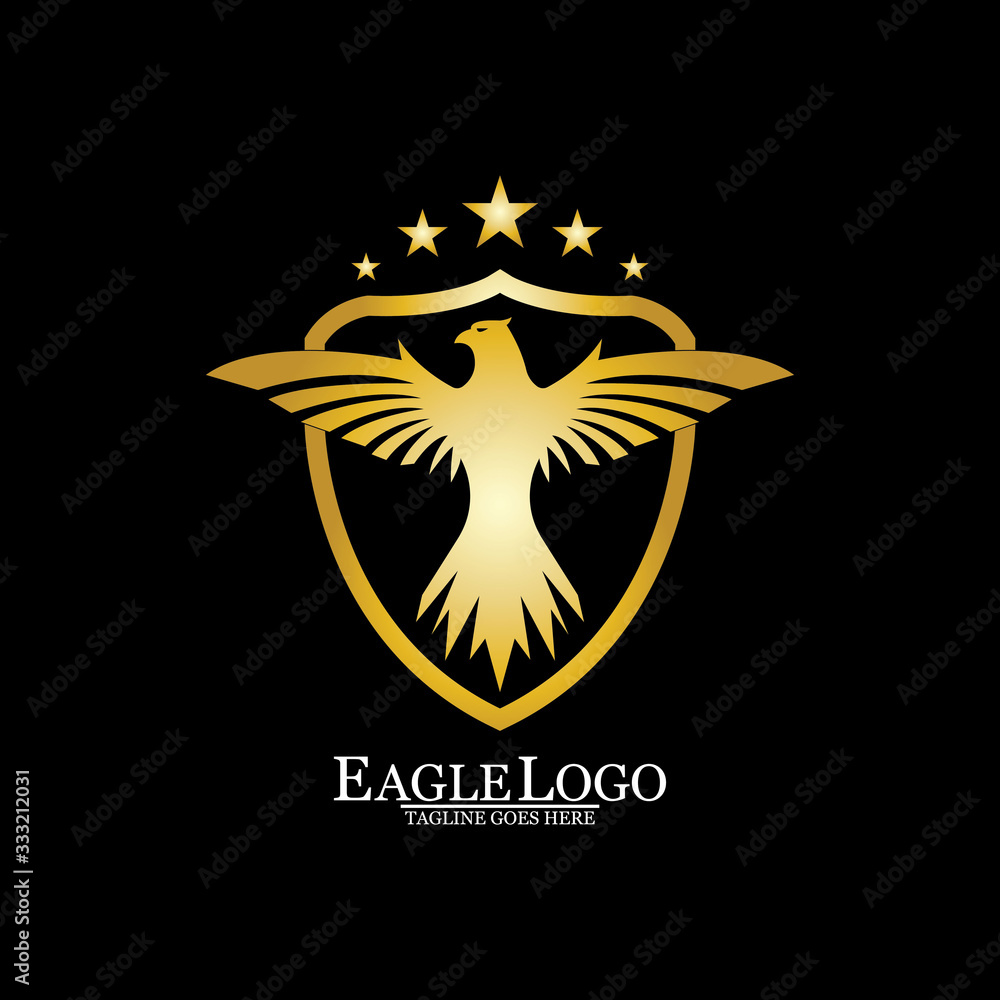 Golden Eagle with Shield logo design Stock Vector | Adobe Stock