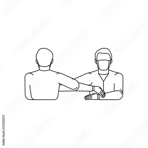 Crown virus - greeting (handshake). Quarantine communication illustration. Isolated object on a white background. Vector.