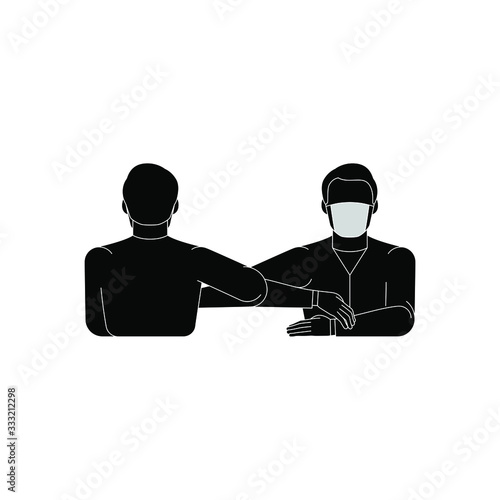 Crown virus - greeting (handshake). Quarantine communication illustration. Isolated object on a white background. Vector.