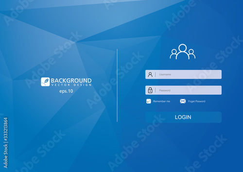 Login form menu with simple line icons. Low poly background. Website element for your web design