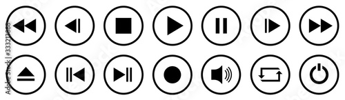Media Player Buttons set. Media Player icons in circle isolated . Vector.