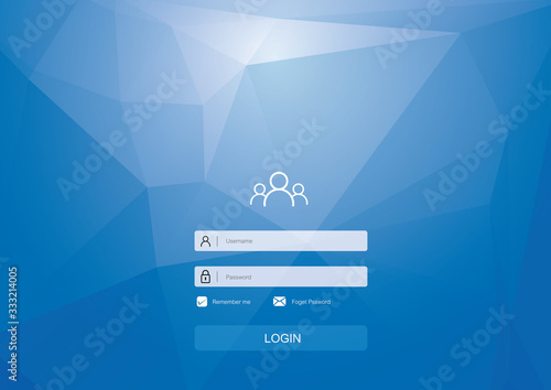 Login form menu with simple line icons. Low poly background. Website element for your web design