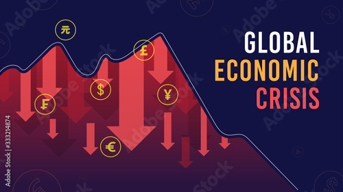 Global Economic Crisis Caused by Corona Virus Illustration, Red Graph Arrow of Illustration of World Financial Recession