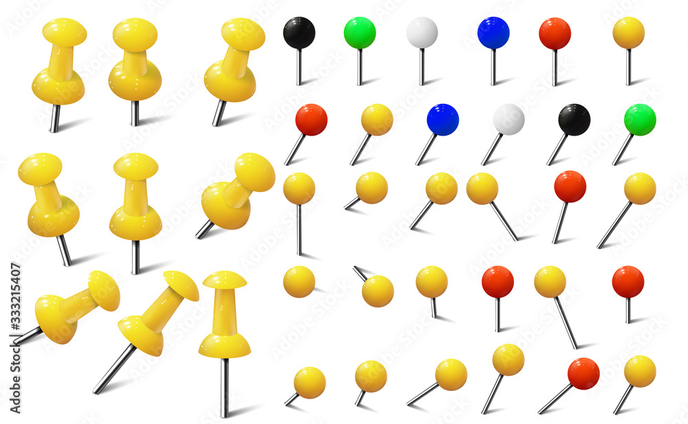 Colored various pushpins, map tacks and pins Colored various pushpins, map tacks and pins