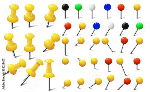 Colored various pushpins, map tacks and pins