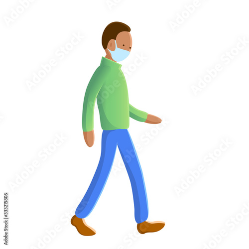 A man walks in a protective mask during an epidemic. Vector isolated illustration.