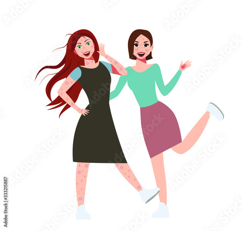Two funny girlfriends with problem skin: acne, psoriasis and eczema.