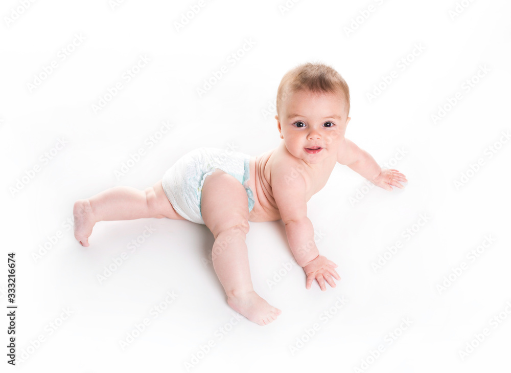 Sweet little girl on the floor of studio white background Sweet little girl on the floor of studio white background