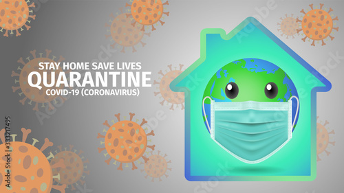 World or earth in protective mask, Staying at home with self quarantine to help slow outbreak and protect virus spread, Coronavirus, covid-19, Lassa fever.