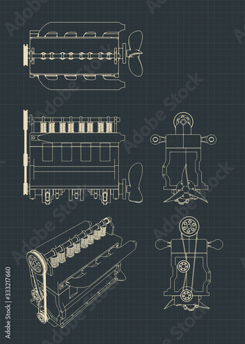 Four-cylinder diesel engine drawings