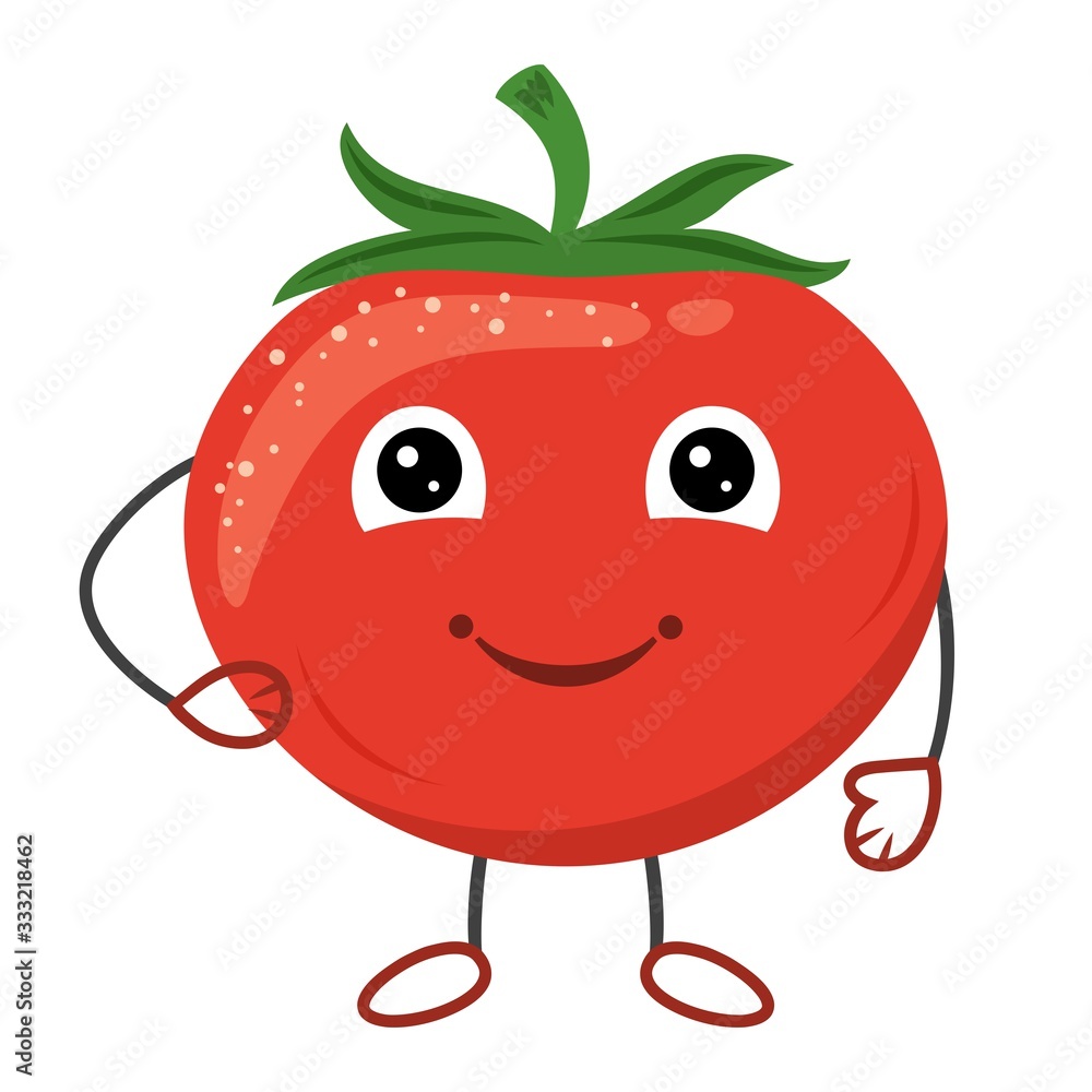 Fototapeta premium Smiling tomato cartoon character on white background