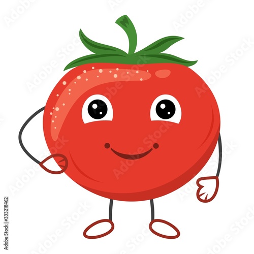 Smiling tomato cartoon character on white background