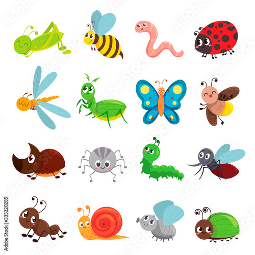 Funny insect set, bug, beetle, butterfly symbol © Vikivector
