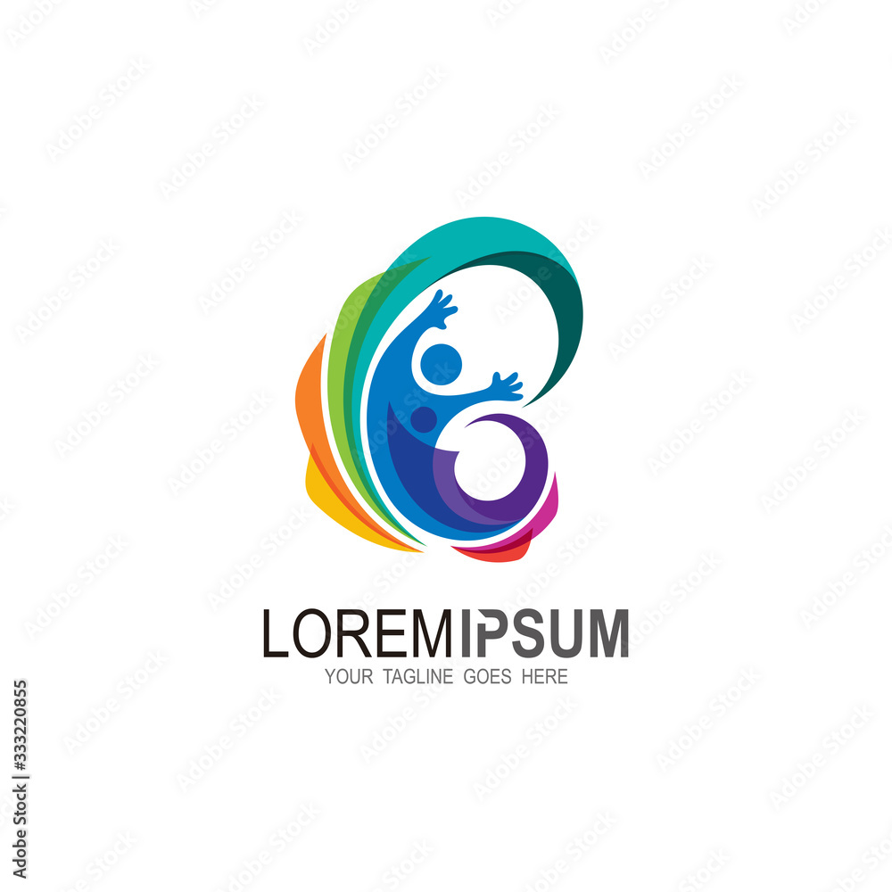 Letter b logo with people design illustration, Colorful logo Letter b logo with people design illustration, Colorful logo