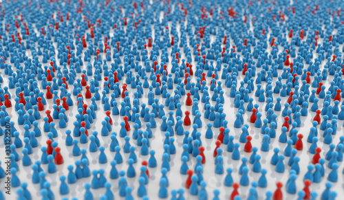 red and blue checkers symbolizing a contagious epidemic, 3d illustration