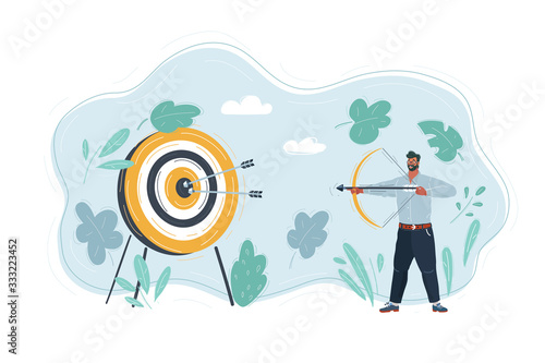 Vector illustration of man shout in target with her bow.