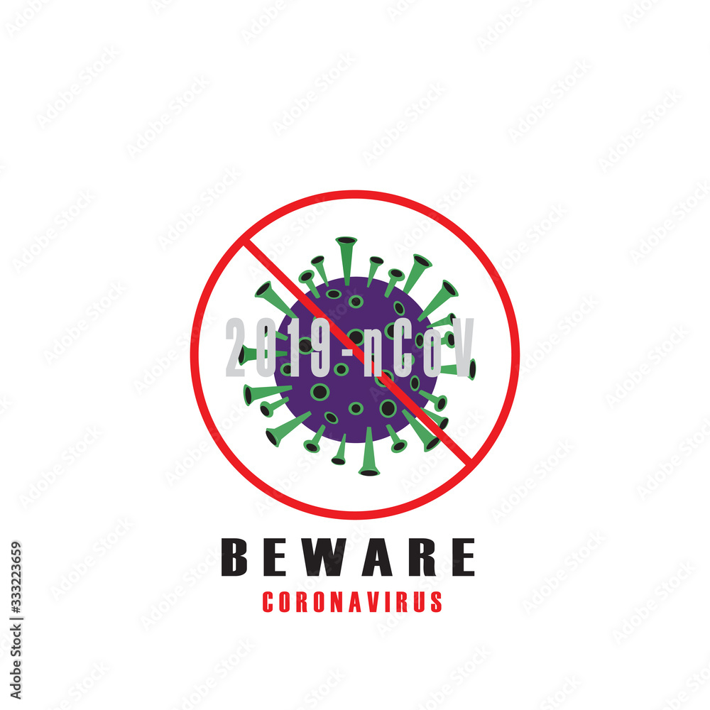 Virus cell and beware symbol.