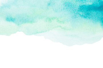 Abstract blue watercolor background. The color splashing on the paper. Hand drawn.