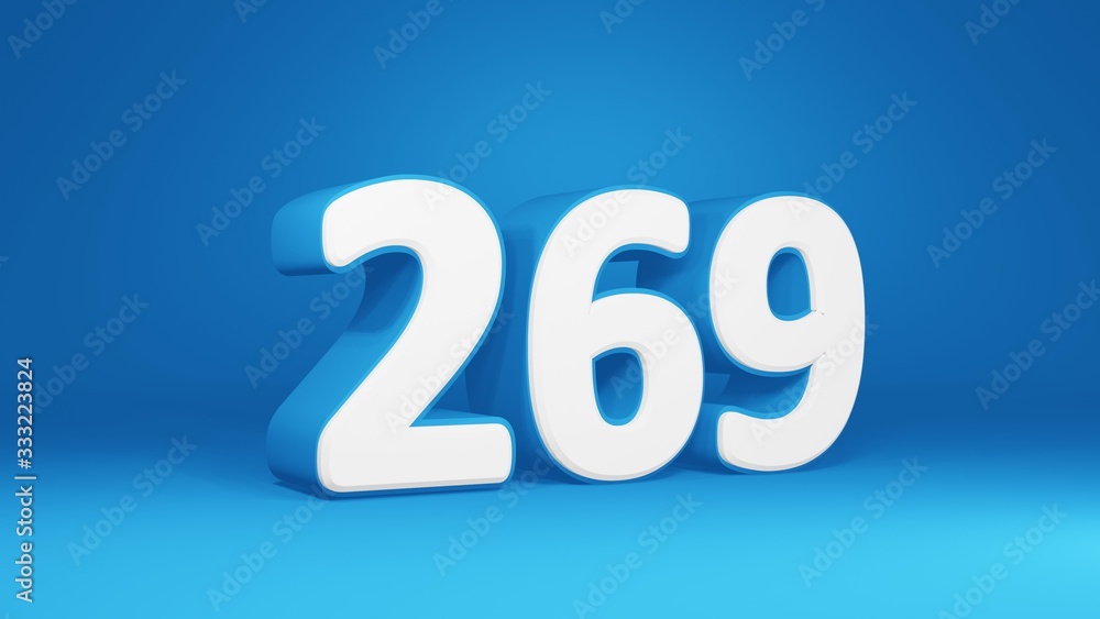 Number 269 in white on light blue background, isolated number 3d render Number 269 in white on light blue background, isolated number 3d render
