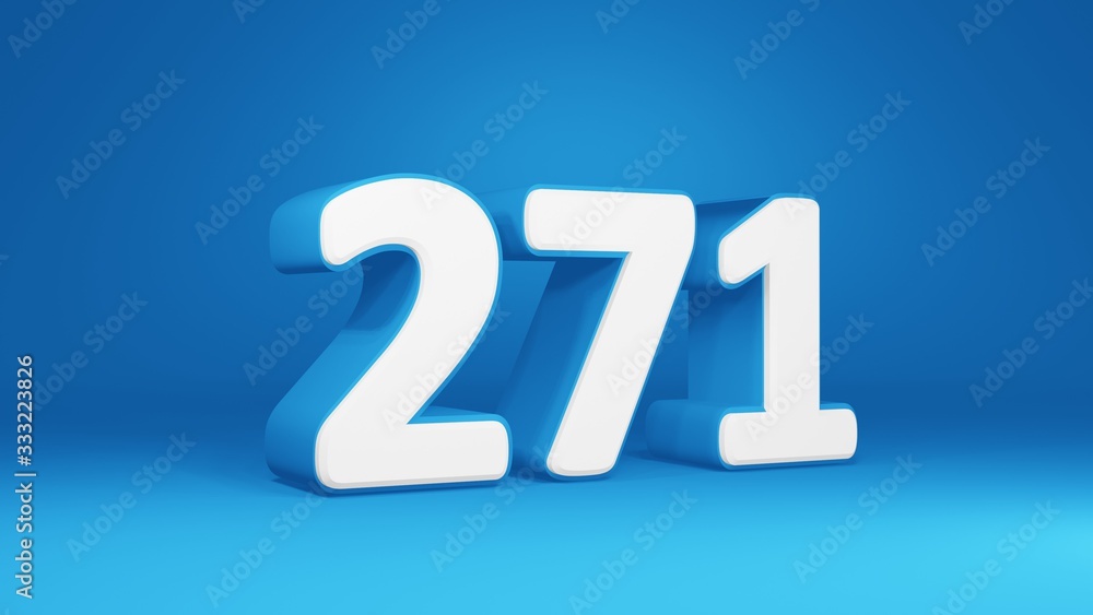 Number 271 in white on light blue background, isolated number 3d render Number 271 in white on light blue background, isolated number 3d render