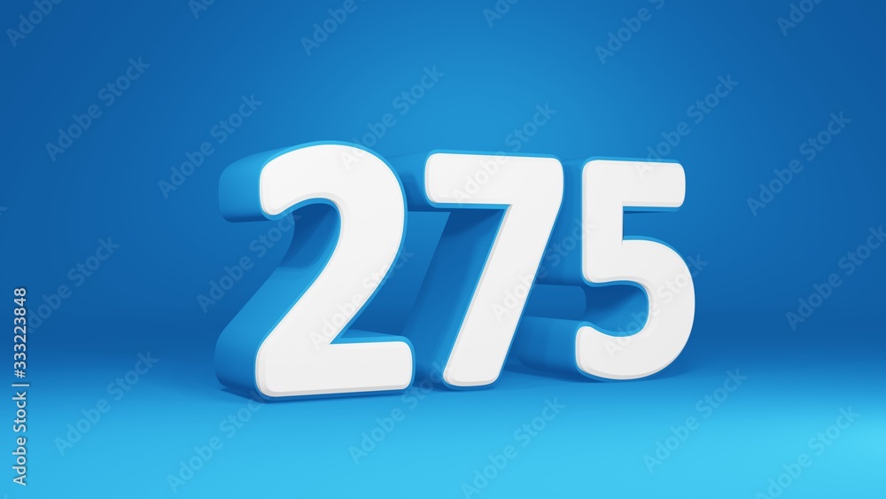 Number 275 in white on light blue background, isolated number 3d render Number 275 in white on light blue background, isolated number 3d render