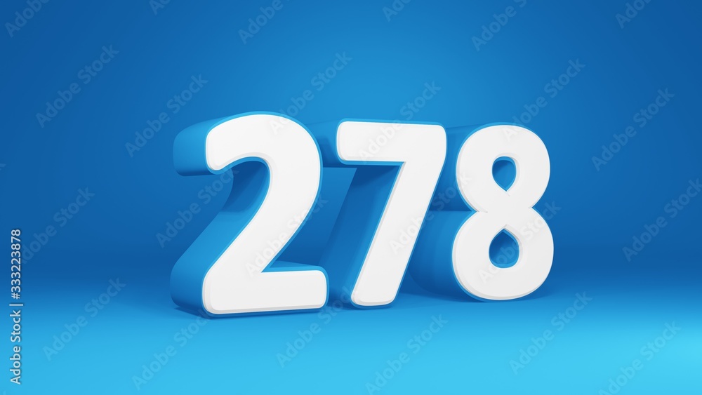Number 278 in white on light blue background, isolated number 3d render Number 278 in white on light blue background, isolated number 3d render