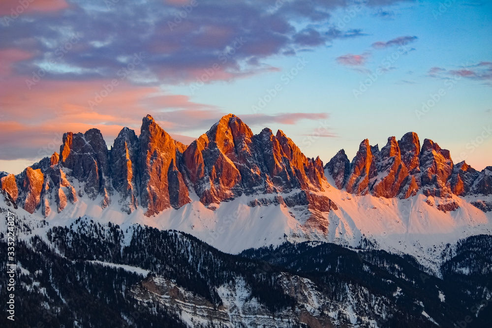 Fototapeta premium Dolomites at Sunset - Alpine landscape from Brixen