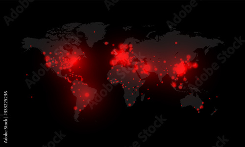 Map of the spread of the covid-19 virus by countries, vector illustration