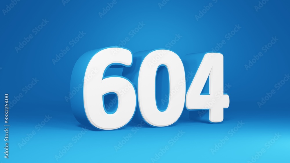 Number 604 in white on light blue background, isolated number 3d render