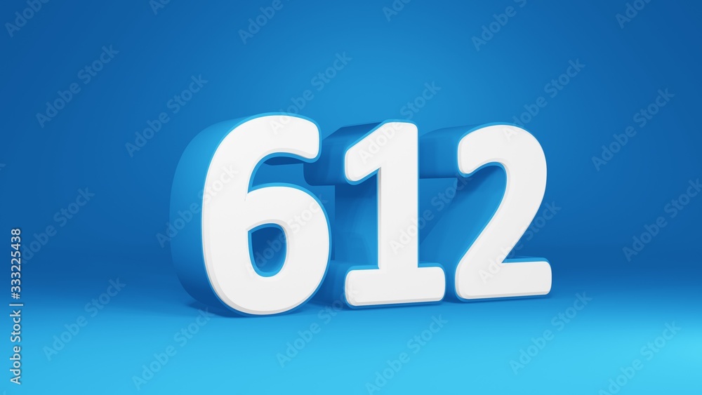 Number 612 in white on light blue background, isolated number 3d render Number 612 in white on light blue background, isolated number 3d render