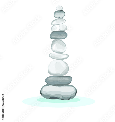 zen pebbles long pyramid gray rocks balanced lifestyle isolated on white background