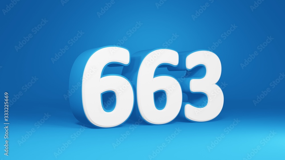 Number 663 in white on light blue background, isolated number 3d render Number 663 in white on light blue background, isolated number 3d render