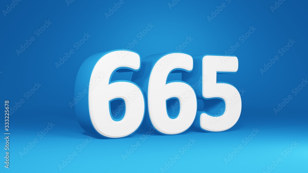 Number 665 in white on light blue background, isolated number 3d render Number 665 in white on light blue background, isolated number 3d render