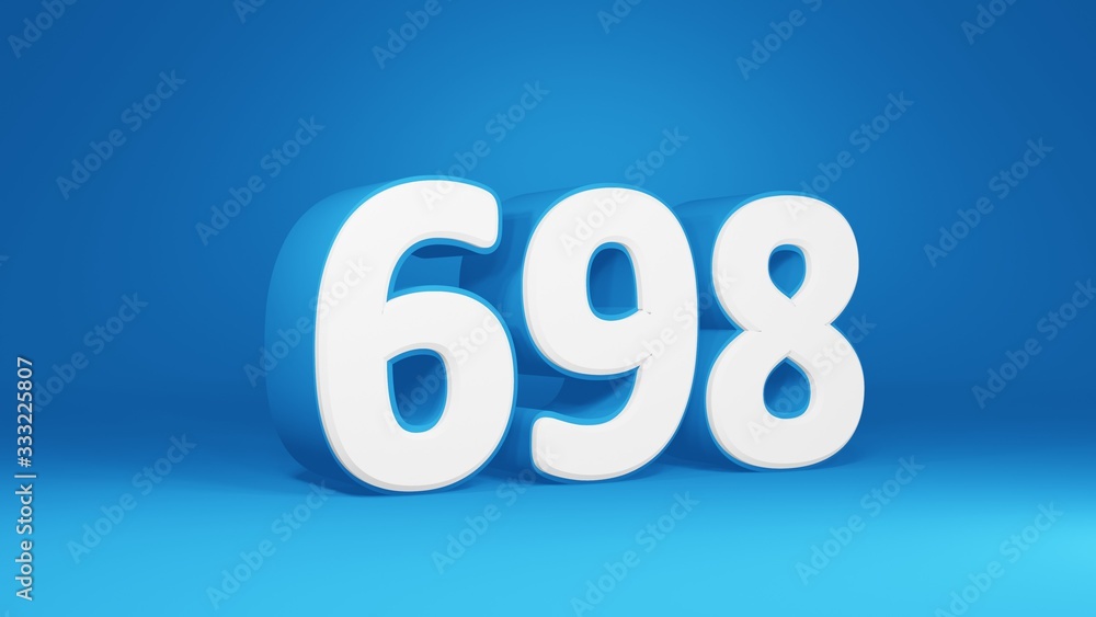 Number 698 in white on light blue background, isolated number 3d render Number 698 in white on light blue background, isolated number 3d render