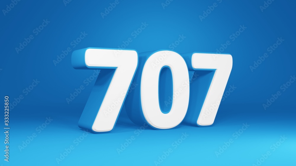 Number 707 in white on light blue background, isolated number 3d render Number 707 in white on light blue background, isolated number 3d render