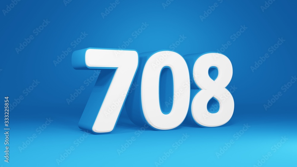 Number 708 in white on light blue background, isolated number 3d render Number 708 in white on light blue background, isolated number 3d render
