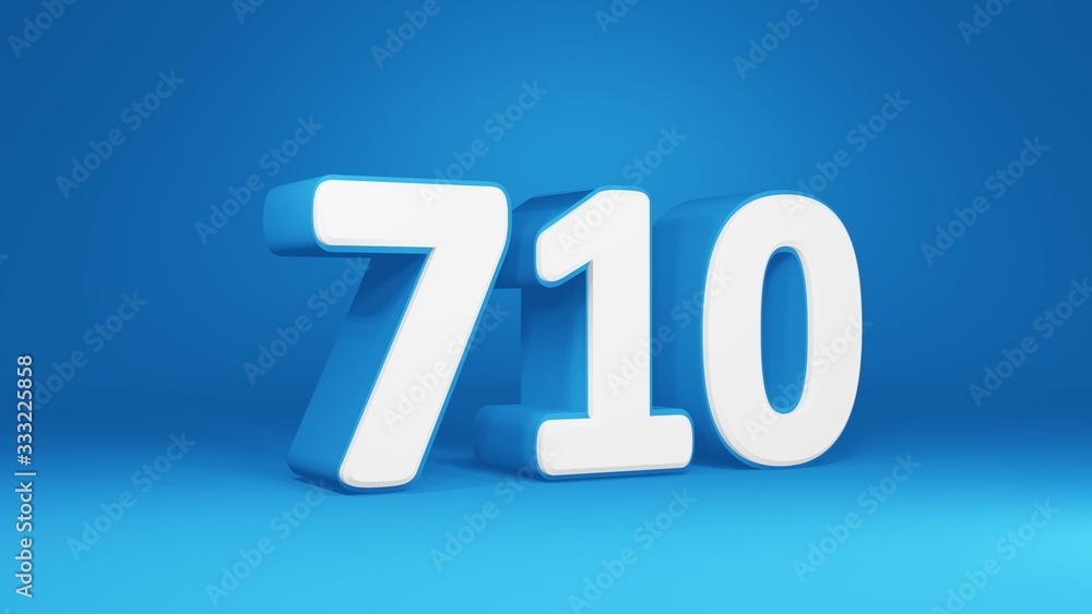 Number 710 in white on light blue background, isolated number 3d render Number 710 in white on light blue background, isolated number 3d render