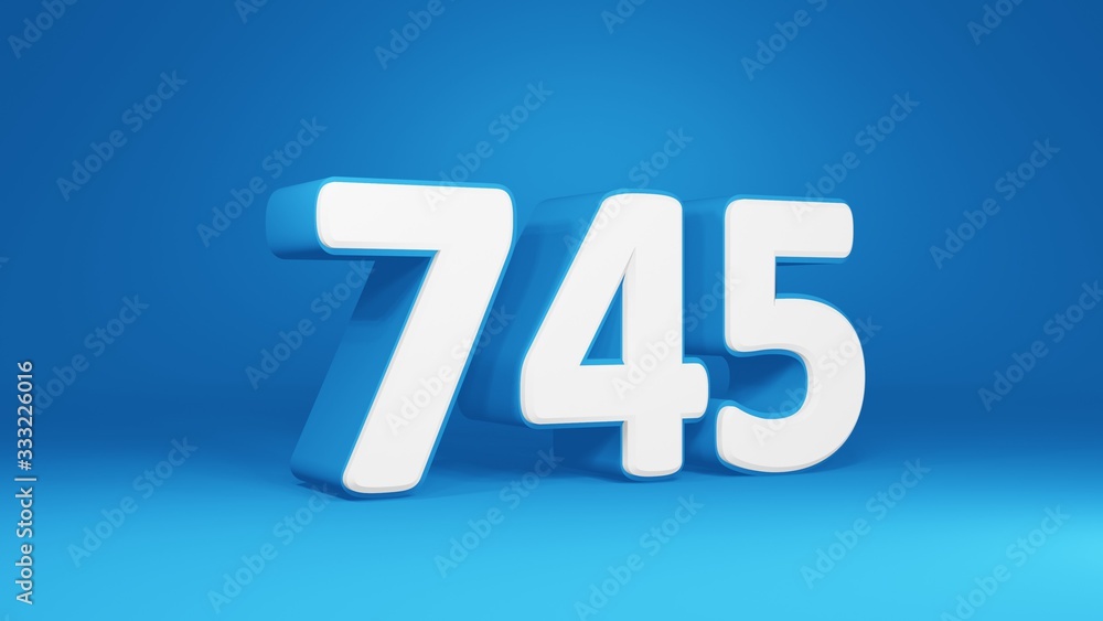 Number 745 in white on light blue background, isolated number 3d render Number 745 in white on light blue background, isolated number 3d render