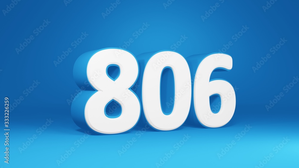 Number 806 in white on light blue background, isolated number 3d render Number 806 in white on light blue background, isolated number 3d render