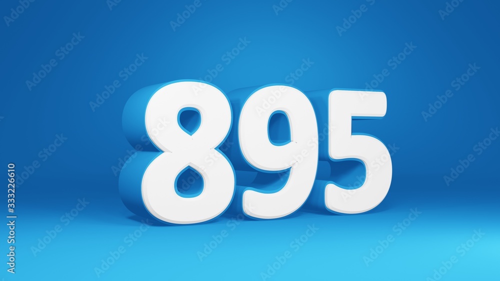 Number 895 in white on light blue background, isolated number 3d render Number 895 in white on light blue background, isolated number 3d render