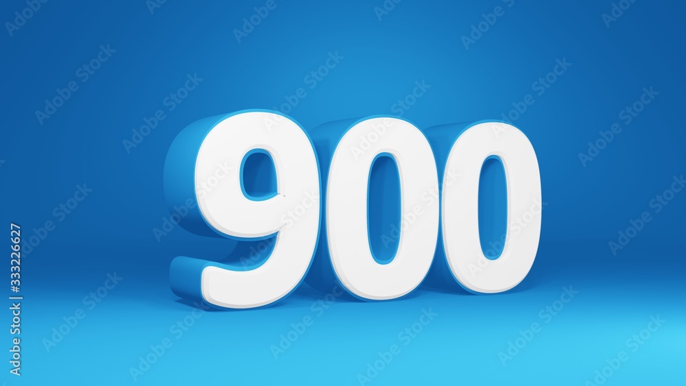 Number 900 in white on light blue background, isolated number 3d render Number 900 in white on light blue background, isolated number 3d render