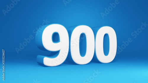 Number 900 in white on light blue background, isolated number 3d render