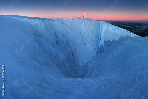 Fototapeta Naklejka Na Ścianę i Meble -  Krkonose mountains during winter. Beautiful sunrise.