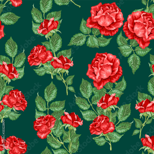 Red Roses Seamless pattern in vector illustration