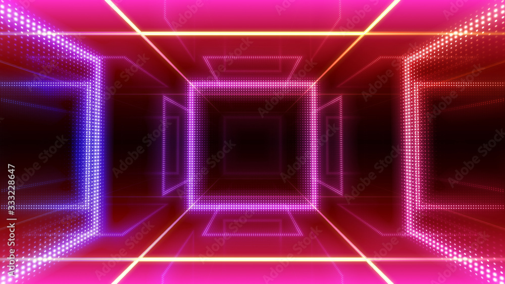 Disco club space illumination neon light room floor wall 3D illustration abstract background Disco club space illumination neon light room floor wall 3D illustration abstract background