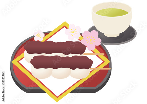 こしあん団子とお茶と桜