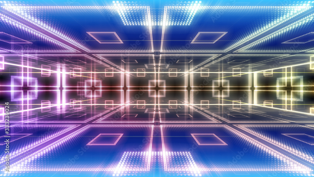 Disco club space illumination neon light room floor wall 3D illustration abstract background Disco club space illumination neon light room floor wall 3D illustration abstract background