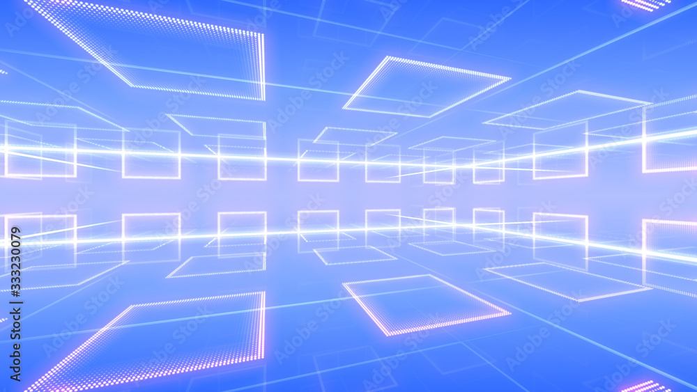 Disco club space illumination neon light room floor wall 3D illustration abstract background