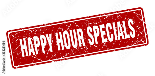 happy hour specials stamp. happy hour specials vintage red label. Sign