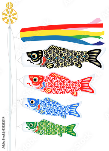 鯉のぼり　白背景